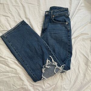 blue high waisted baggy jeans